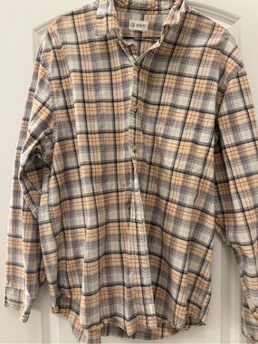BKE Men’s Cream Plaid Button-Down Shirt with Navy and Tan Stripes